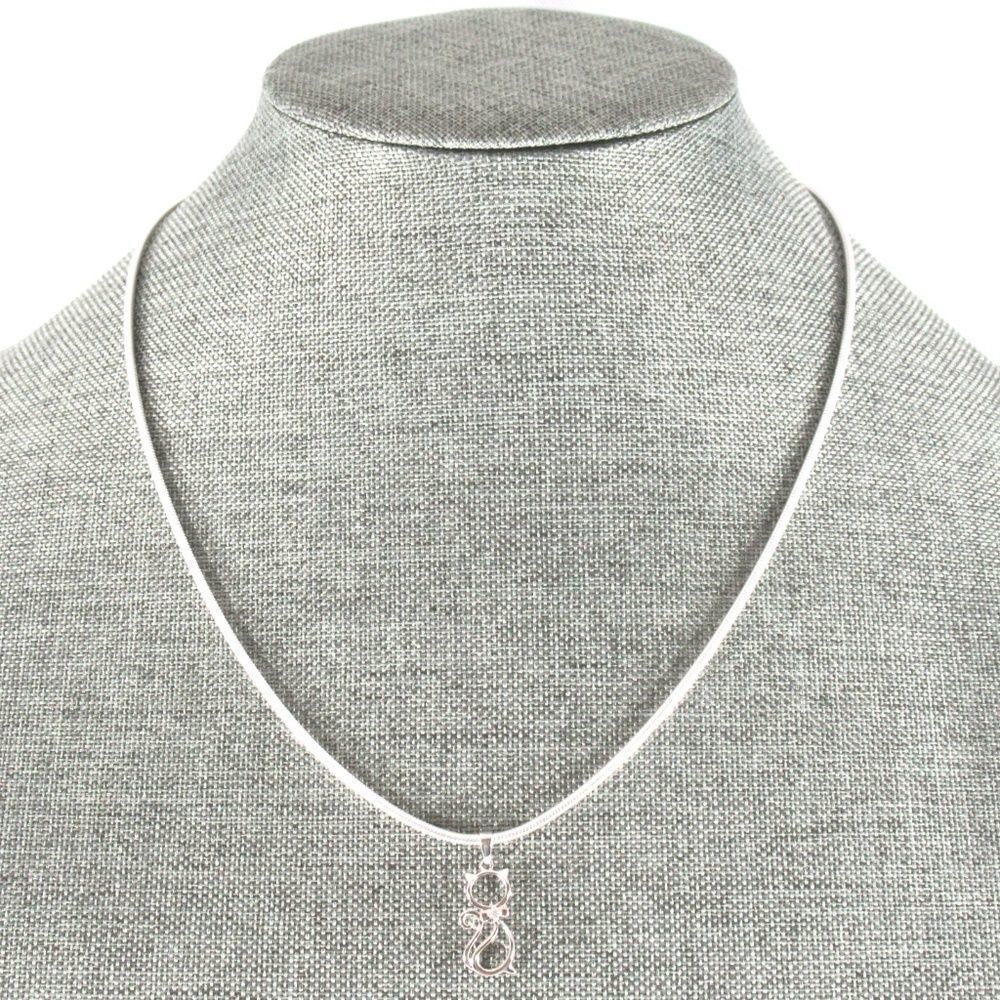 Sterling Silver 925  Cat Pendant Snake Chain 20”